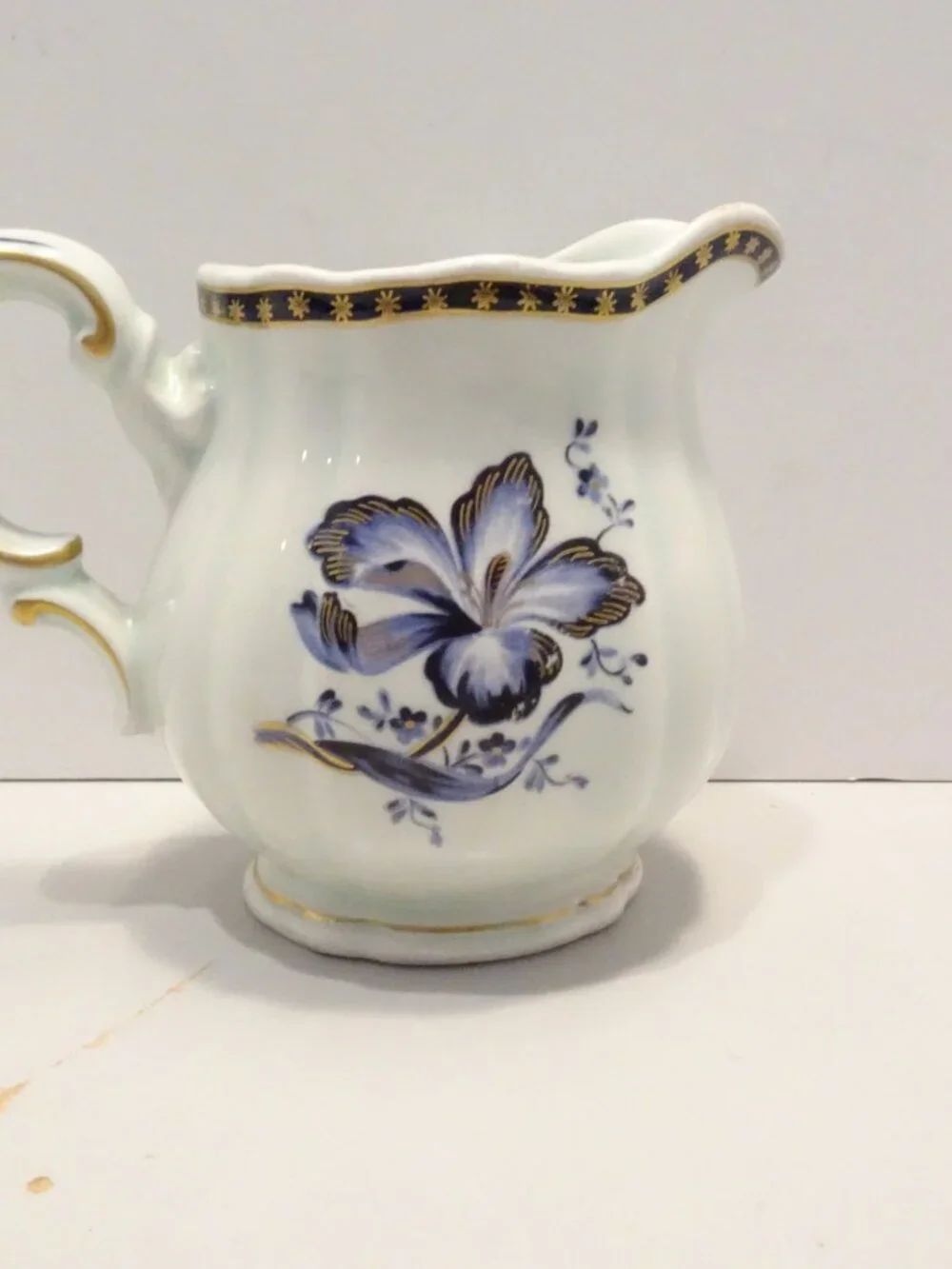 Rorstrand Blue Orchid Creamer Gold Trim Made in Sweden Blue